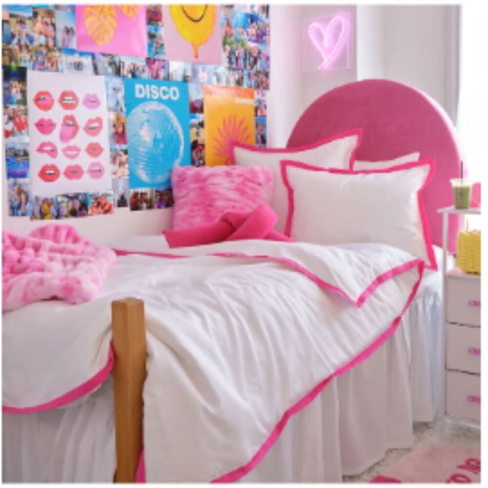 NEW - Dormify London Hotel Border Duvet Sham Set Twin XL White Pink Cotton